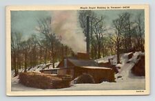 Maple Sugar Making Vermont Vergennes VT Cabin Trees VTG Postcard picture