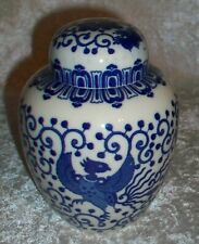 Vintage Cobalt Blue Flying Phoenix Bird White Porcelain 3 Piece Ginger Jar Japan picture