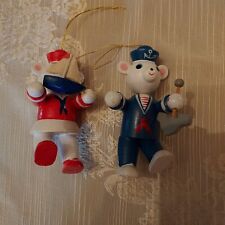Vintage Patriotic Nautical Wooden Hand Painted Bear Christmas Ornaments picture