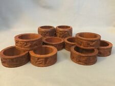 Vintage Carved Wood MCM Set of 10 Napkin Ring Holders 2@1 1/4