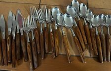 Vtg Mode Danish Stainless Flatware Wood Handle 24 pc Complete Japan MCM picture