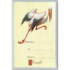 Postcard Baby Arrival Announcement Stork Embossed picture