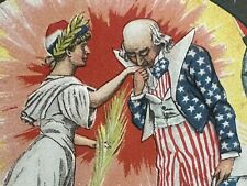 Fourth of July Uncle Sam Postcard Patriotic Kisses Lady Liberty's Hand udb picture