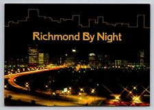 Richmond Virginia City Skyline At Night Vintage Unposted Postcard picture
