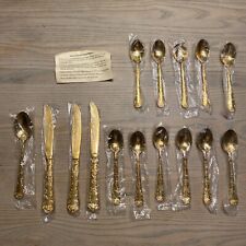 NEW Vintage Lot of 11 Pieces of WM Rogers & Son Gold Flatware Enchanted Rose picture