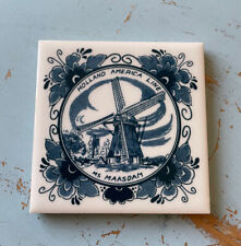 HAL Holland America Line MS Maasdam Blue Delft Ceramic Tile Windmill Coaster NEW picture