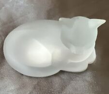 Vintage  Art Glass Satin Frosted Laying Cat Figurine Paperweight 4” Gorgeous  picture