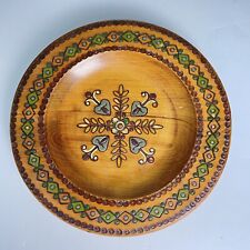 VTG Polish Folk Art Plate Bowl Wood Carved Poland Slavic 8.5