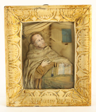 = 17th-18th C. Spanish Colonial Silk Diorama in Carved Frame, Saint Benedict picture