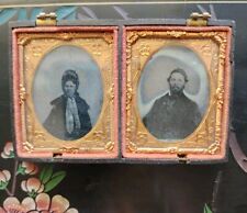 Antique VICTORIAN MARRIED COUPLE THERMOPLASTIC DAGUERREOTYPE PHOTO In CASE As Is picture