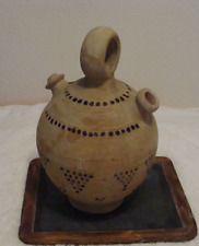 Vintage Spanish Botijo Pottery Water Jug  Beige with Brown dot design Aged picture