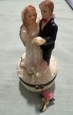 Vintage Bride and Groom Wedding Trinket Box With Mini Bouquet Inside picture