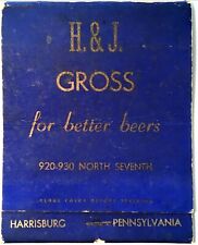 Matchbook Cover H & J Gross Beers Harrisburg Pennsylvania XL Size Vintage picture