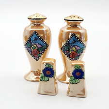 2 Sets Vintage Japan Orange Floral Lusterware Salt & Pepper Shakers picture
