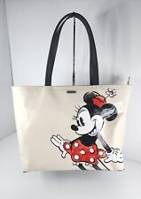 Kate Spade x Disney Minnie Mouse Womens Leather Gloss Top Zip Tote Handbag Beige picture