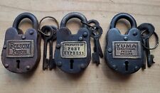 3 Locks Folsom Prison Pony Express & Yuma Prison Cast Iron Locks With 2 Keys  picture