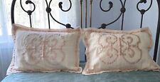 set of Surya linen peach pillow covers, satin emblem applique, 29x23, no pillows picture