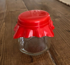 Solmaz Mercan Small Glass Jar Canister Container with Red Scallop Plastic Lid picture