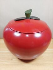 Vintage Red Apple Metal Canister Retro Kitchen 1960's Cookie Jar picture