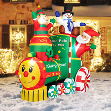 6Ft Height Christmas Inflatable Santa Claus on the Train with Elf and Snowman Bu picture