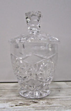 Vintage Heavy Lead Etched Hand Cutted Floral Pattern Crystal Glass Jar with lid picture
