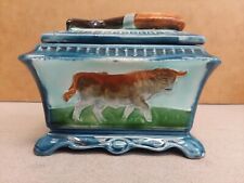 Antique Humidor AUSTRIA Majolica PIPE & BULL Cow Motif TOBACCIANA Jar Box picture