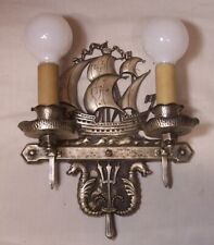 Vtg Nautical Sconce Antique Light Fixture Brass Nickel Ship Serpent Rewired #B9 picture