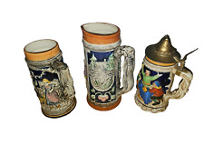 SET of 3 Collector Vintage German Beer Steins Ceramic Hand Painted Japan picture