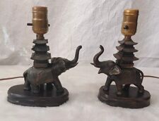  Vintage set Of  2 Elephant Metal Wood Base lamp pair working MCM Retro BOHO picture