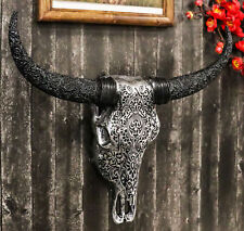 Western Floral Tribal Tattoo Tooled Bison Bull Cow Skull Wall Decor Plaque picture