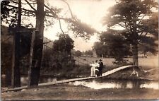 Real Photo Postcard Family Standing on Suspension Bridge Over Water Pennsylvania picture