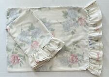 Stevens 2 Vintage Standard Pillowcases Pink Blue Floral on Cream Stripes Ruffle  picture