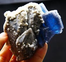 388 g natural cubic blue Phantom fluorite symbiotic brown crystal specimen/China picture