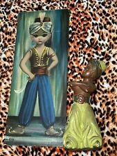 mid century Genie Margret Keane Painting And vintage genie 1950 Figurine picture