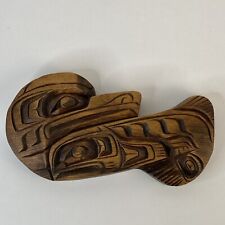 Vintage NW Coast Native Salish EAGLE & SALMON Carved Wood Plaque Totem Signed picture