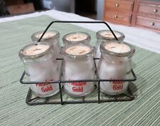 VINTAGE MEADOW GOLD DAIRY SET OF 6 MINI CREAMER BOTTLES WITH WIRE CARRIER picture