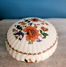 Rochard Limoges France Porcelain Trinket Box Multicolor Floral Ribbed Round picture