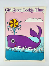 Vintage 1979 Girl Scout Cookie Time Poster purple whale pinwheel thick cardstock picture