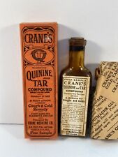 Antique Crane's Quinine and Tar Med Bottle w/Original Contents and Packaging NOS picture