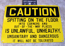 Vintage Caution Spitting Unlawful Original Metal Sign picture