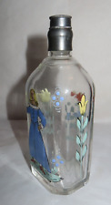 Antique Stiegel Type Enameled Glass Flask Bottle with Flowers & Lady Signed picture