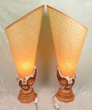 Vintage Pair Howard Kron Pottery Lamps and Shades Mid Century Modern 35 in Tall picture