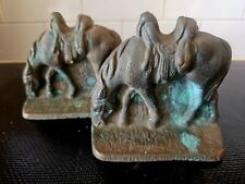 VTG Pair Cast Iron Bronze / Brass Finish Bookends Saddled Horses  picture