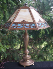 Antique 1910s Bradley Hubbard Slag Glass Table Lamp - BRONZE BASE - SIGNED picture