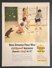1958 Simoniz Floor Wax childproof because there's vinyl in it Vintage Print Ad picture