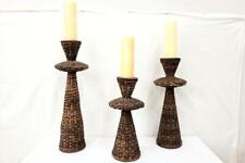 Set of 3 St Lucia Rattan Wicker Candle Holders with Candles 26 22 17.5 Inch Tall picture