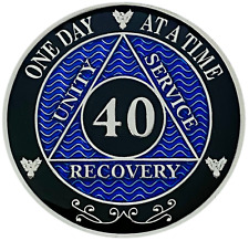 AA 40 Year Coin Blue, Silver Color Plated Medallion, Alcoholics Anonymous Coin picture