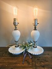 Vintage Set Of 2  Milk Glass Hobnail Matching And Working Lamps  picture