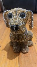 Beaded Art Dog Brown Big Eyes Figure Sitting Floppy Ears Tail 15x19 cm picture