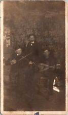 RPPC Postcard Three Musicians Playing Violin Harmonica and Mandolin        12463 picture